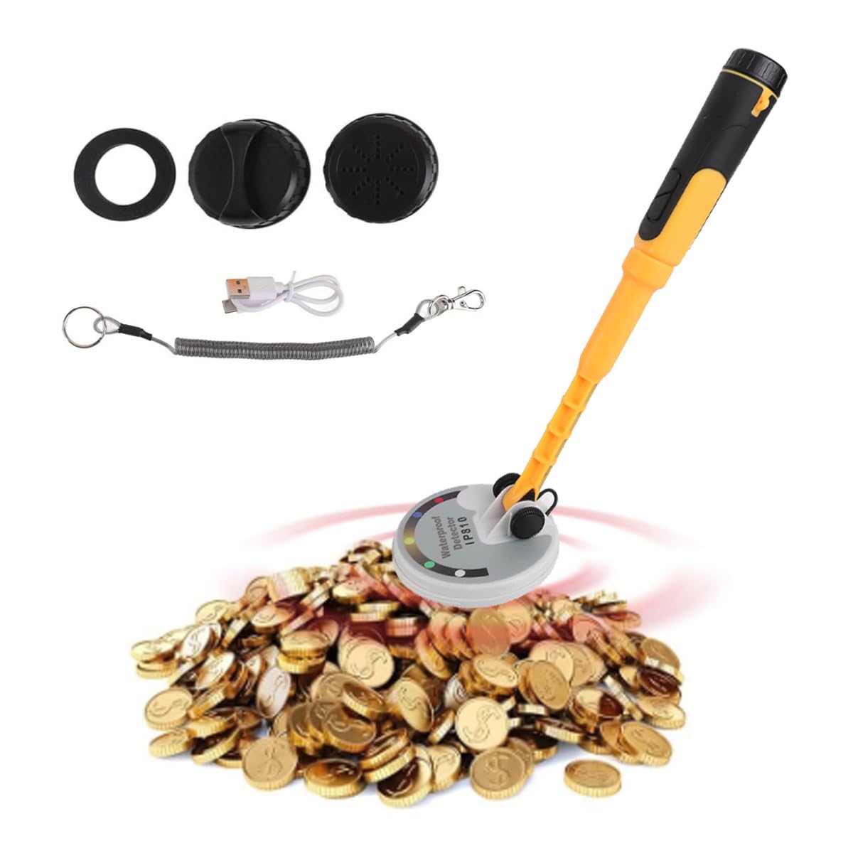 Septpenta Metal Detector, IP68 Waterproof Handheld Submersible, Sound Light Vibration 30-60m Underwater, Outdoor Treasure Hunt