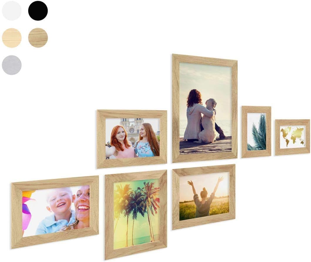 Set of 7 Picture Frames Modern Oak Basic Collection made from Solid Wood with Acrylic glass including Accessories/Photo Collage/Photo Gallery