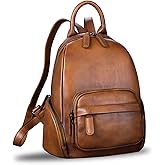 IVTG Genuine Leather Backpack for Women Vintage Real Leather Knapsack purse Satchel Rucksack Fashion Daypack Bag (Brown)