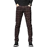 HENGAO Men's Straight Fit Plaid Chino Pants