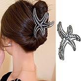 Starfish Hair Clips Large Hair Claw Clips Metal Black Starfish Hair Jaw Clips with Luxury Rhinestones Pearl Summer Beach Hair Accessories Cute Starfish Hair Clamp Clip Barrette for Women 1 Pack