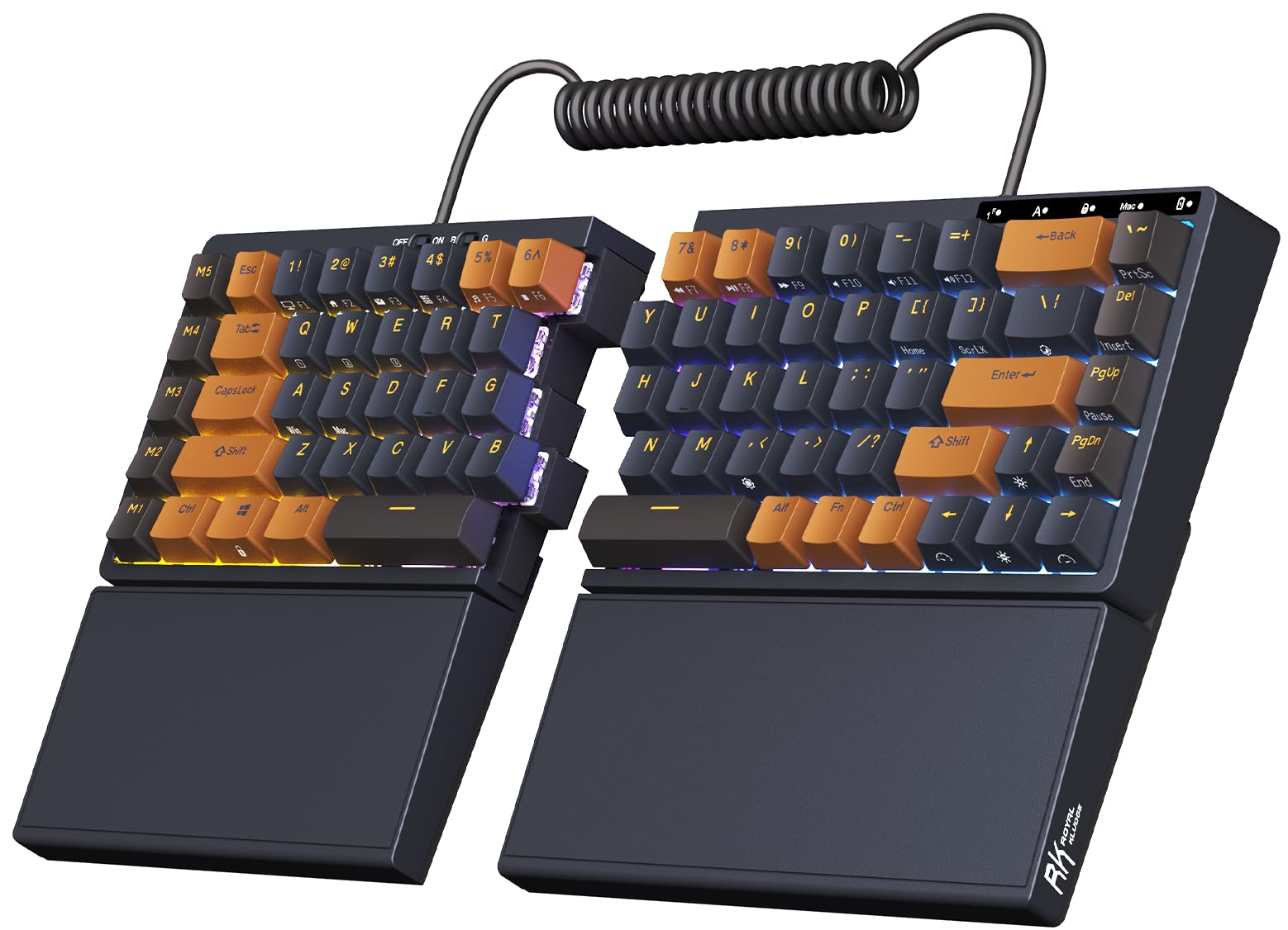 RK ROYAL KLUDGE RKS70 Ergonomic Split Keyboard, Wireless PC Gaming Keyboard with Bluetooth/2.4G/Wired, Hot Swappable Mechanical Keyboards w/Fixed Wrist Rest, PBT Keycaps, Tactile Switches, Black