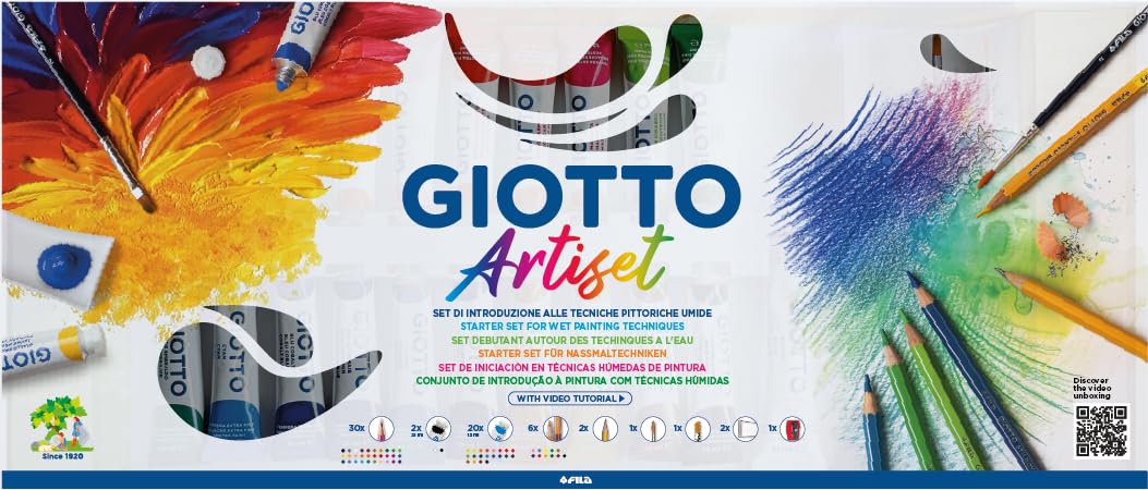 GIOTTO Artiset Starter Set for Wet Painting Techniques, 65 Pieces, For Children, Parties and Schools