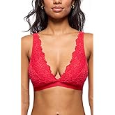 JENNY JEN Women's Ivy Lace Bralette with Adjustable Straps, Unpadded Unlined Wireless Plunge Bra, Perfect Everyday Lingerie
