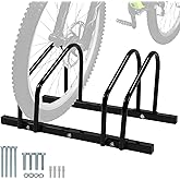 QWORK Sturdy 2-Bike Floor Stand, Powder-Coated Steel Bike Rack for Indoor/Outdoor Use, Compatibility with 22-28 Inch Wheels, Max Tire Width 2.15 Inch