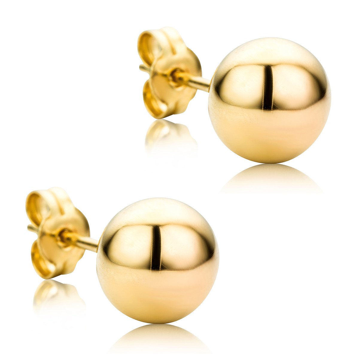 Orovi Round Yellow Gold Earrings for Women in 9 Carat Gold, Hypoallergenic Earrings - Handmade studs with jewellery box