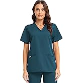 COMENII Scrubs for Women, 3 Pocket V-Neck Tailored Fit Workwear, Anti-Wrinkle Medical Scrub Tops Women