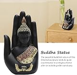 NHBETYS Resin Palm Buddha Statue Meditating Thai Buddha Home Decor Black view 3