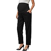 OUGES Womens Stretchy Maternity Over Belly Casual Work Straight Leg Pants Ankle Business Office Trousers with Pockets