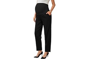 OUGES Womens Stretchy Maternity Over Belly Casual Work Straight Leg Pants Ankle Business Office Trousers with Pockets