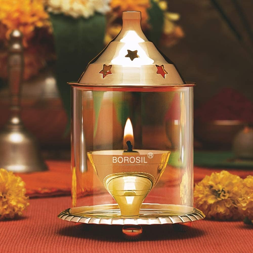 Oil Lamps & Accessories - (DESI PITAARA) Brass Akhand Puja Diya in Large Size(6