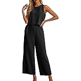 IWOLLENCE Women's Summer 2 Piece Outfits Set Round neck Sleeveless Tank Crop Top Wide Leg pants Set Pockets Jumpsuits