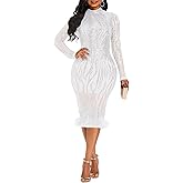 VERWIN Sequins Patchwork Bodycon Dress Women's Long Sleeve Dress Elegant Dress Plume Maxi Dress Party Dress