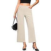 GRAPENT Cropped Pants for Women Trendy Business Casual High Waisted Pull On Wide Leg Stretchy Dress Pants with Pockets