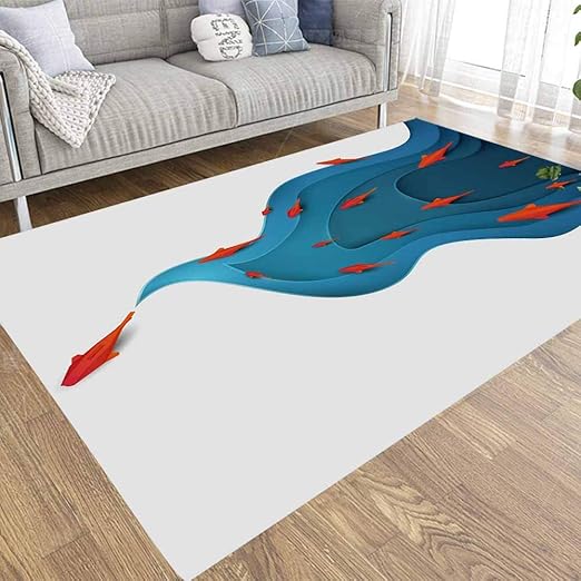 Amazon Com Large Area Rugs Douecish 5x7 Traditional Area Rug Paper Cut Cartoon Red Fish On Water In Polygonal Trendy Craft Style Modern Origami Design World Living Room Dorm Bedroom Decorative Popular Area