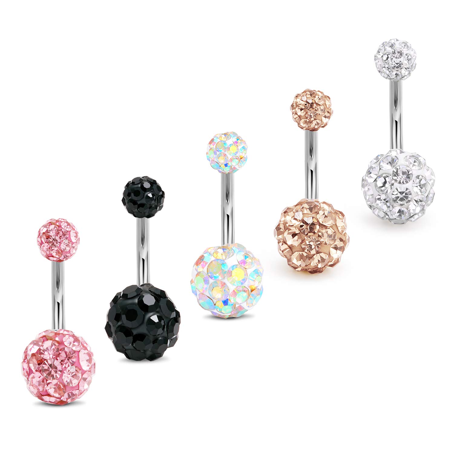 VCMART Belly Button Rings 10mm Belly Navel Bars Set Stainless Steel 1.6mm Piercing Jewellery
