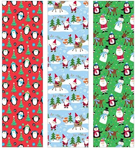 Christmas Gift Wrap 3 Different Merry and Bright Wrapping Paper, 15-Feet x 40-Inch Rolls