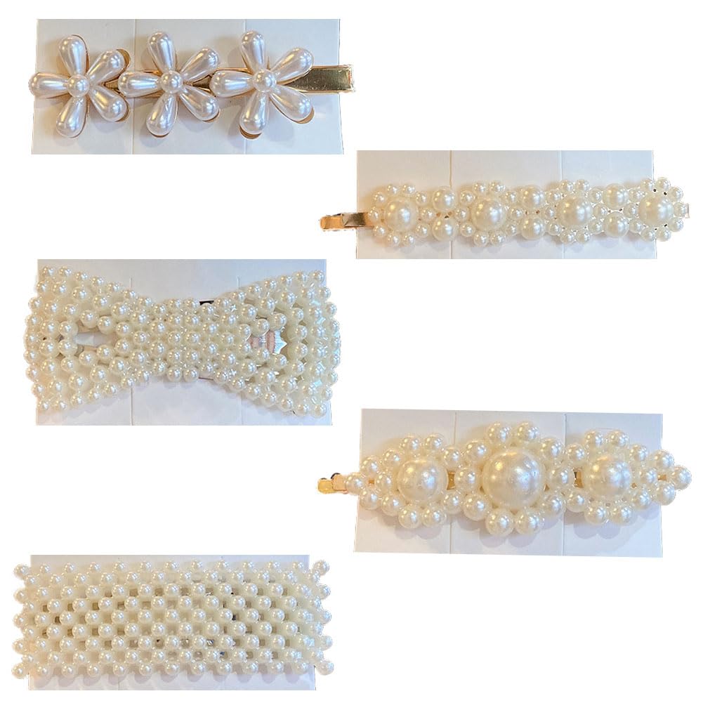 Pearl Hair Clips, 5 Pcs Handmade Fashion Pearl Hair Accessories, Party Wedding Daily Hair Clips, Gifts for Women Girls