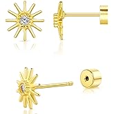 Sweetkiki Flat Back Earrings, Star Bow Evil Eye Stud Earrings in 14K Gold Plated Hypoallergenic | Cartilage Earring | Tragus Helix Piercing Jewelry | Threadless Push in Flatback Nap Earrings for Women