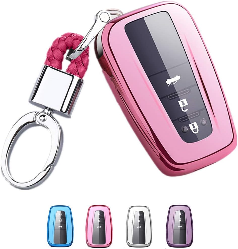 Mofei for Toyota Key Fob Cover TPU Key Fob Case Sleeve Protector Shell Keyless Remote Control Smart Key Holder with Key Chain for 2018 2019 2020 Toyota Camry RAV4 Avalon C-HR Prius Corolla (Pink)