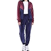 LeeHanTon Velour Tracksuit Womens Sweatsuit Set - Athletic Zip Up Hoodies and Sweatpants Outfits with Stripes