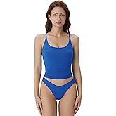 SUUKSESS Women Padded Scoop Neck Tank Tops Double Line Going Out Basic Camisole Top