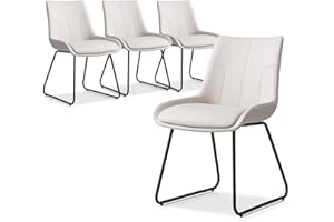 HIPIHOM Dining Chair Set of 4, Modern Kitchen Faux Leather Dining Room Chair for Kitchen Living Dining Room (4 Off-White with Black Legs)