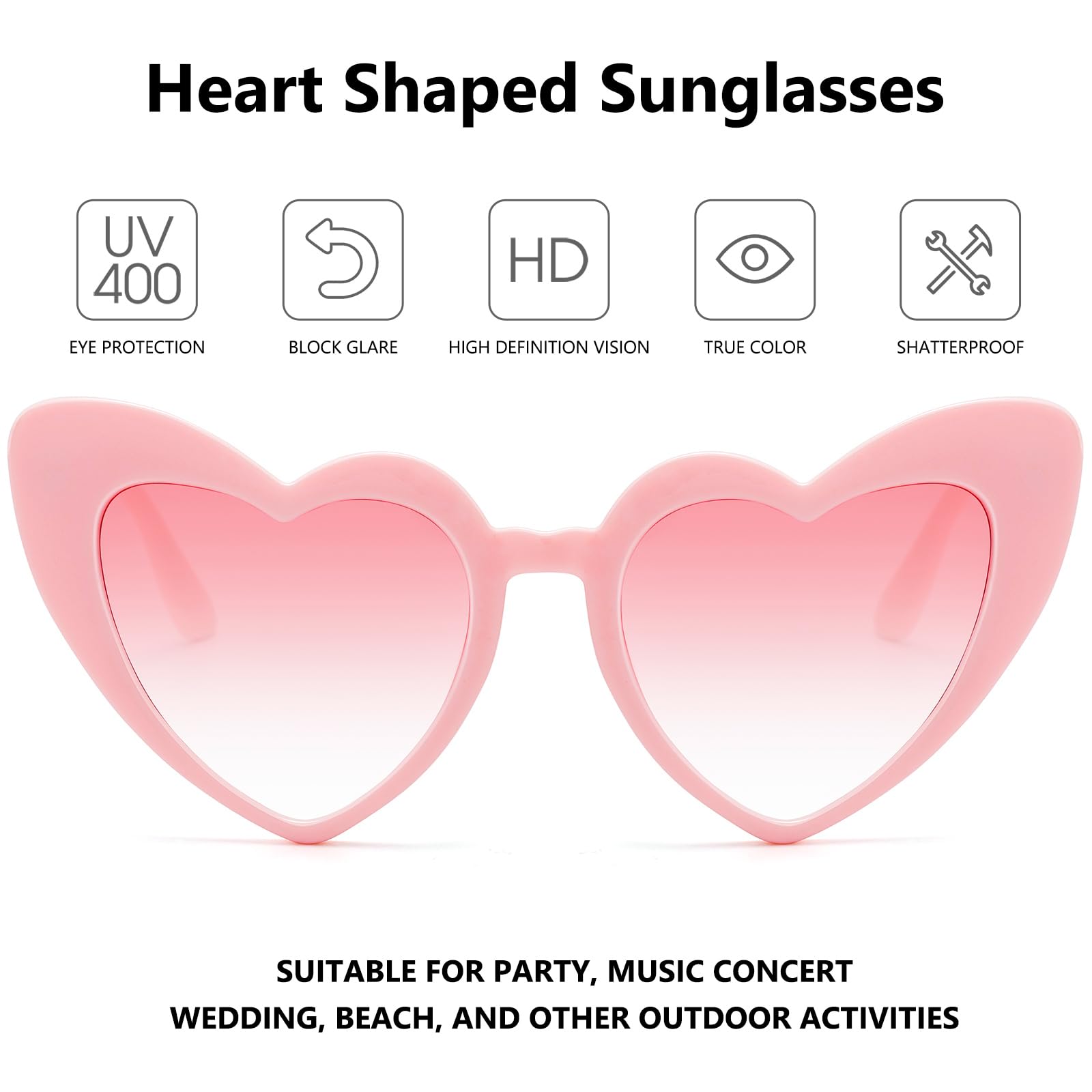 LIKSMU Heart Sunglasses for Women Trendy Cat Eye Love Shaped Sunglasses Vintage Lovely Retro Cute Sun Glasses