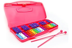 VACHAN Xylophone,25 Notes Glockenspiel Xylophone for kids Colorful Musical Toy Metal Keys,Professional Xylophone Instrument with case and Two Safe Mallets for Beginners, Music Teaching, Gifts(Pink)
