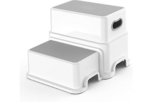 Victostar Toddler Step Stool,2 Kids Step Stool for Bathroom Sink,Baby Potty Stool with Anti-Slip Surface and Rubber Bottom,Plastic Stool with Handle for Toilet Potty Training Bathroom Kitchen