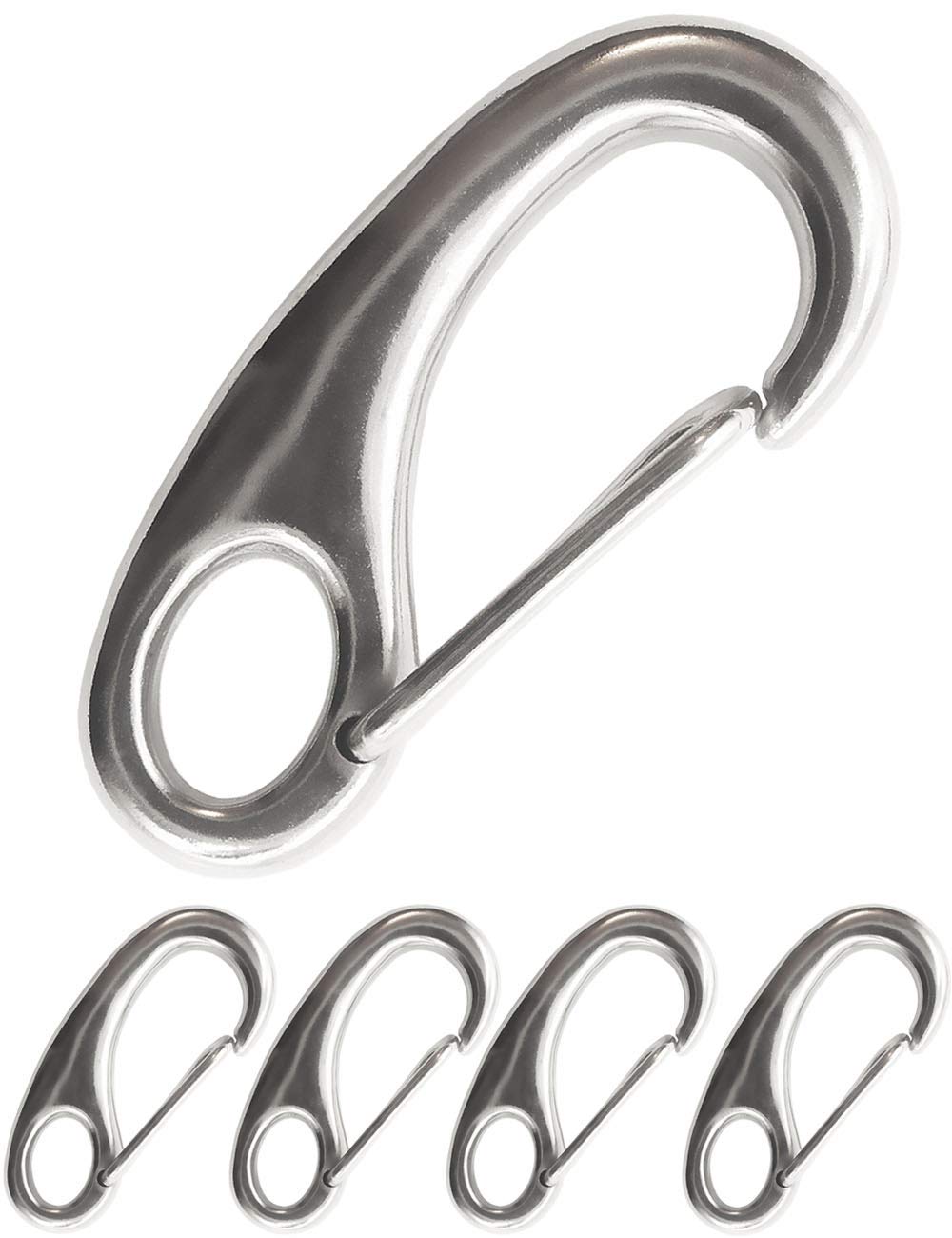 Outdoor Saxx® - 4 x Stainless Steel Snap Carabiner, Clip Carabiner, Steel Carabiner, Rope Carabiner, 5 cm, Pack of 4, Silver