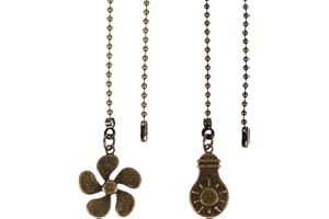 FUKAISU 2pcs Ceiling Fan Pull Chain Extension, 35.5cm/14in Pull Chain Extenders with Fan and Light Bulb Pendants Practical Decorative Accessories for Bedroom Living Room (Bronze)