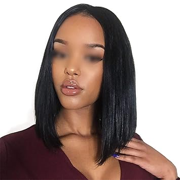 Amazon Com Lace Front Human Hair Wigs Short Bob Wig Silky