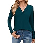 Poplab Women's Ribbed Long Sleeve Top Business Casual Collared Work Shirt Slightly Fitted Layering Tshirt