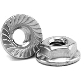 1/4-20 Serrated Flange Hex Lock Nuts 100Pcs 304 Stainless Steel 18-8, Full Thread, Hex Drive, Bright Finish by SG TZH