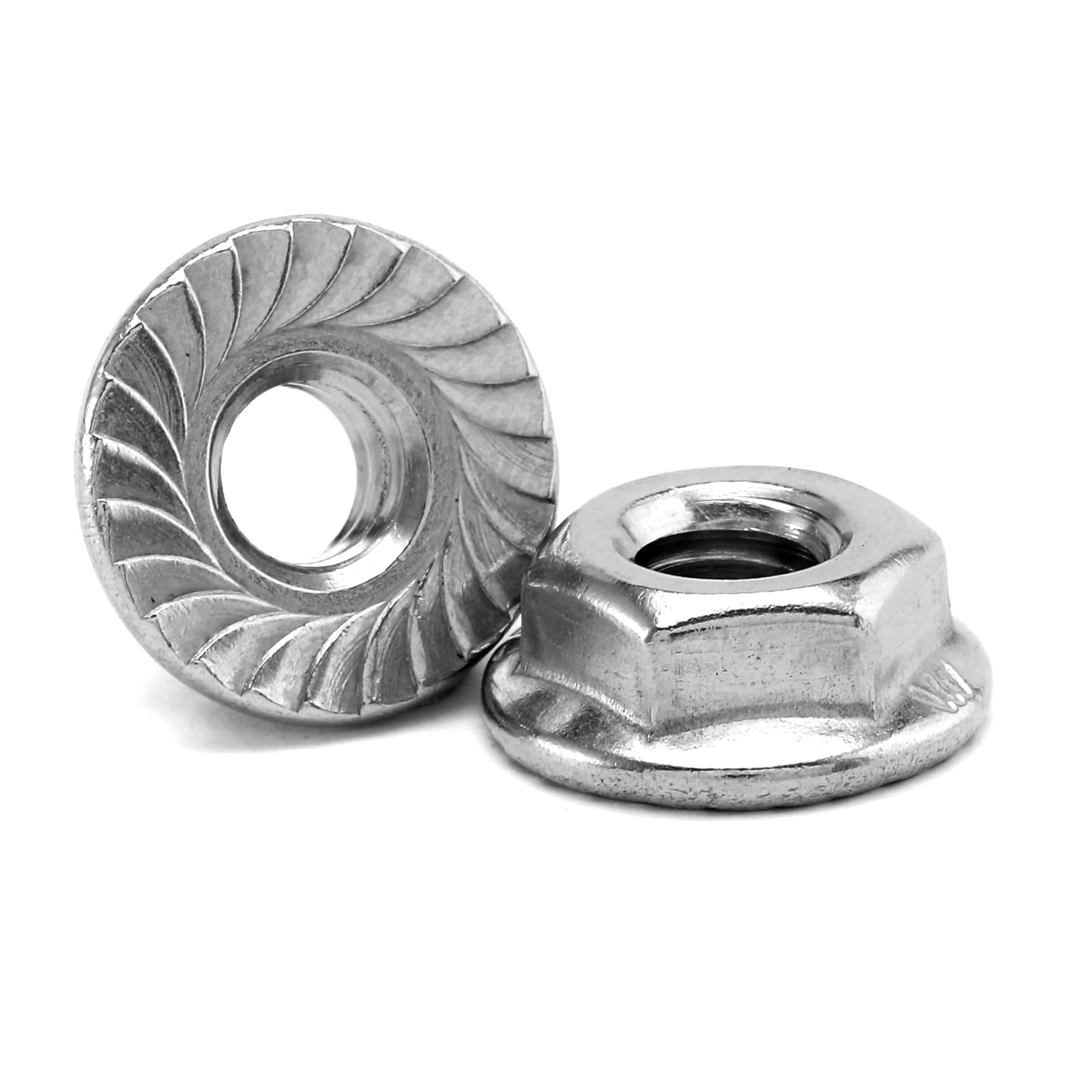 Photo 1 of 1/4-20 Serrated Flange Hex Lock Nuts 100Pcs 304 Stainless Steel 18-8, Full Thread, Hex Drive, Bright Finish by SG TZH