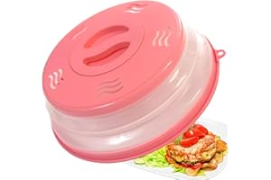 XGHJ Microwave Splatter Cover Vented for Food, Splatter Guard & Colander Kitchen Gadget for Fruit Vegetables Microwave Plate Cover with Hook Hole,Dishwasher-Safe,BPA-Free Silicone & Plastic (Pink)