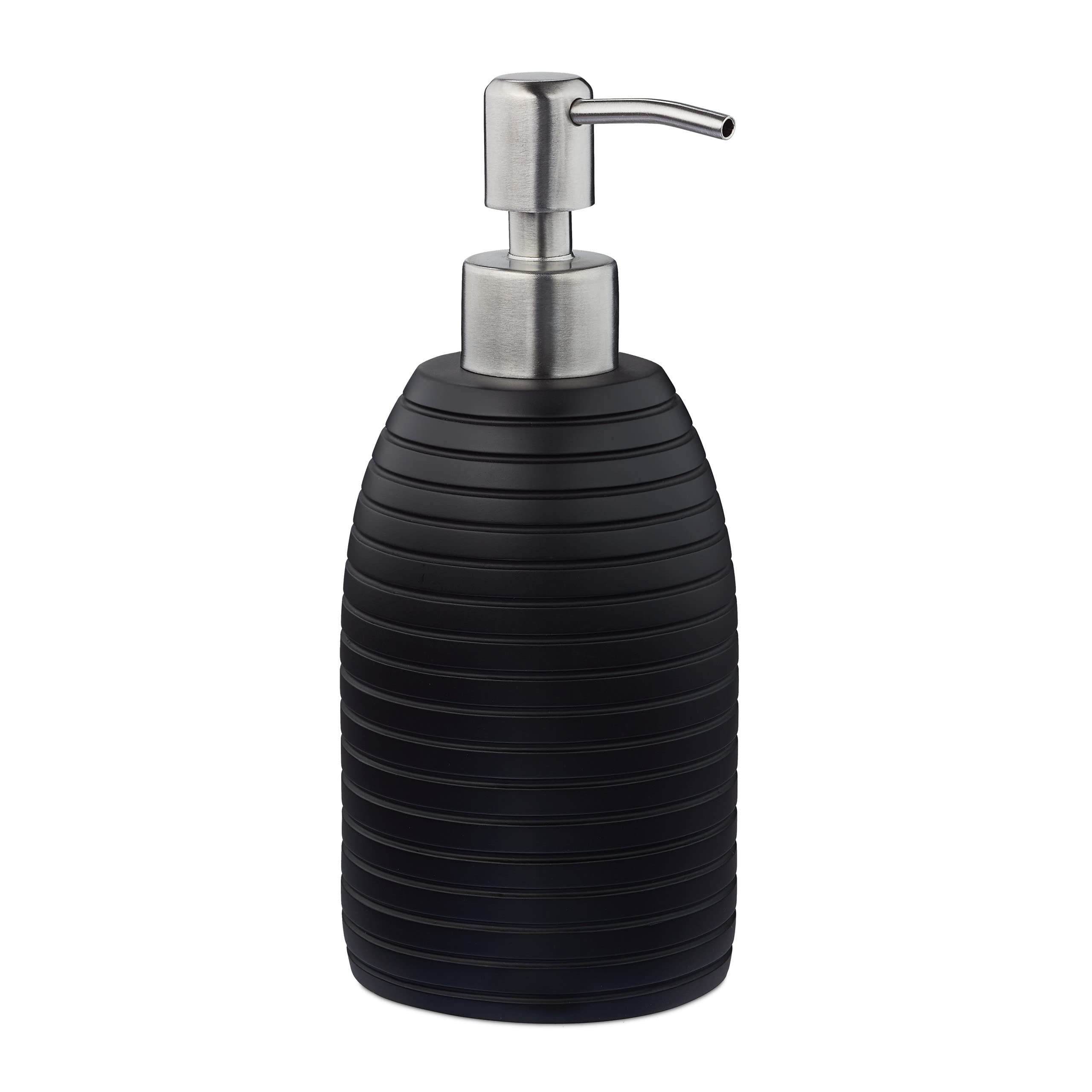 Relaxdays Soap Dispenser, 300 ml, Refillable, Bathroom, for Lotions & Shower Gel, Stainless Steel Pump, Black