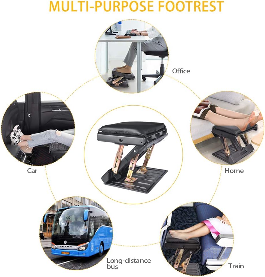 Adjustable Footrest with Removable Soft Foot Rest Pad Max-Load 120Lbs with Massaging Beads 4-Level Height Adjustment for Car, Under Desk, Home, Train : Office Products