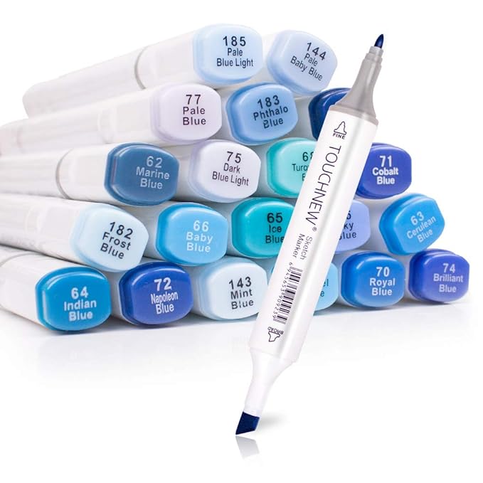 TouchNew Mischbare Alkohol-Marker, 20 Farben, Künstler Permanent Sketch Manga Marker Stifte für Kalligraphie Zeichnen Skizzen
