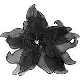 Exaggerated Organza Fabric Flower Brooch Pin for Women Girls Fashion Dainty Layered Big Beaded Corsage Boutonniere Brooches Lapel Pins Delicate Wedding Birthday Holiday Dress Accessories Jewelry Gift