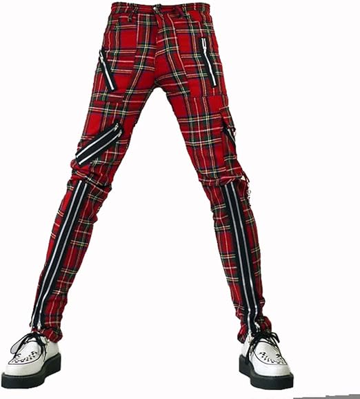 red plaid bondage pants