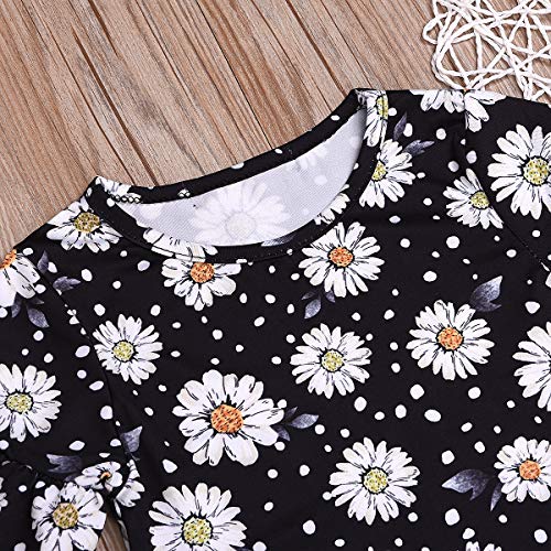 Toddler Baby Girl Sumflower Outfits Flare Sleeve Shirts Top + Bows Waistband Shorts Pants Summer Clothes Set (Sunflower, 1-2 Years)