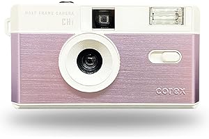Corex Half Frame Reusable 35mm Camera CH1, Built in Flash and Compatible with 35mm Color Negative or B&W Film (Film and Battery NOT Included) (Tutu Pink) Limited Edition Free Blue and Yellow Filters