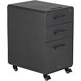 Vari Three Drawer File Cabinet - Mobile Filing Cabinet for Home or Office - Hanging File Storage - Lockable Drawers with Heavy-Duty Steel and Rolling Casters - Charcoal Grey