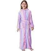ACTLATI Girls Hooded Plush Bathrobe Full Length – Soft Fleece Robe with Belt & Pockets, Long Kids Robe for Girls Ages 3-13