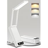 EZVALO Rechargeable Desk Lamp,6000mAh Battery Wireless Light,Cordless Table Lamp for Book Reading,Foldable Mini Lamps&Portable,3 Color Dimmable Small Light for Bed,Nail Light,Craft(White)