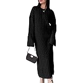 Saodimallsu Womens Oversized Cable Knit Sweater Dress Drop Shoulder Long Sleeve Loose Fall Midi Pullover Sweater Dresses