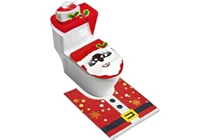 KENGVO 4 Pcs Black Santa Christmas Toilet Seat Cover Set, African American Bathroom Decoration Set with Toilet Seat Cover, Non Slip Bathroom Rugs, Tank Cover, Tissue Box Cover for Bathroom Indoor Decor