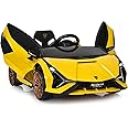 OLAKIDS Kids 12V Licensed Lamborghini SIAN Ride On Car, Electric Vehicle for Toddler with Control Remote, Battery Powered Toy with Music, 2 Speeds, Suspension, LED Lights, Bluetooth (Yellow)